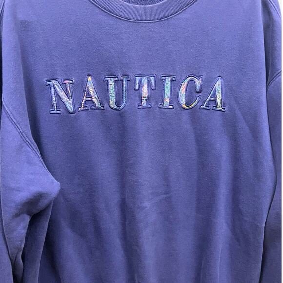 Vintage 90s Nautica Faded Embroidered Logo Lettering Sweatshirt Mens Size L - Picture 5 of 8
